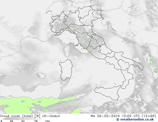 Nubes (total) UK-Global mié 29.05.2024 12 UTC