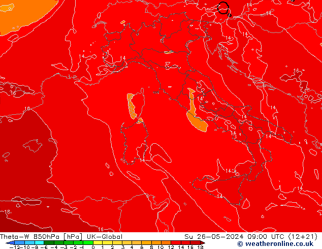 Theta-W 850hPa UK-Global zo 26.05.2024 09 UTC