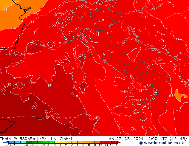 Theta-W 850hPa UK-Global Seg 27.05.2024 12 UTC