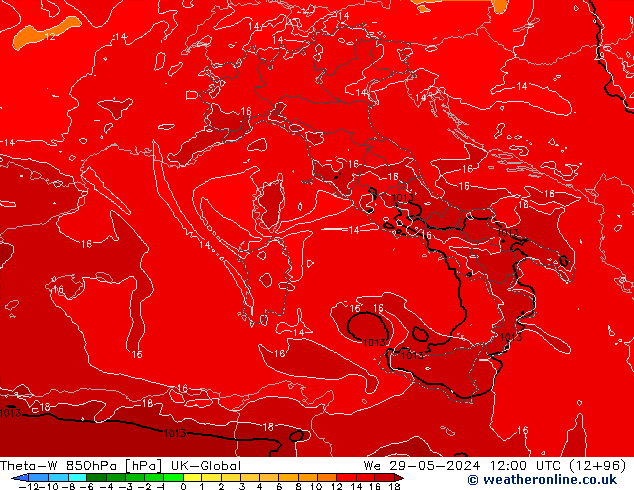 Theta-W 850гПа UK-Global ср 29.05.2024 12 UTC