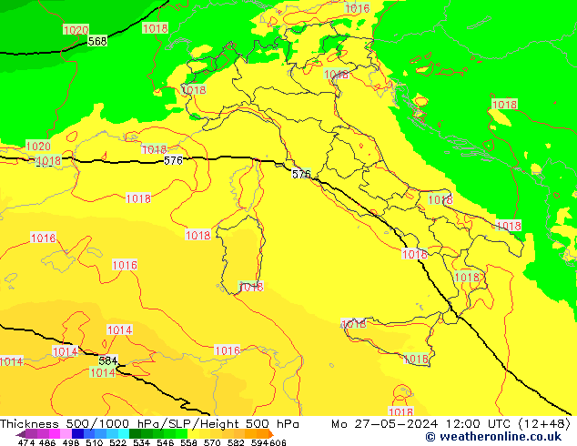 Thck 500-1000hPa UK-Global Po 27.05.2024 12 UTC