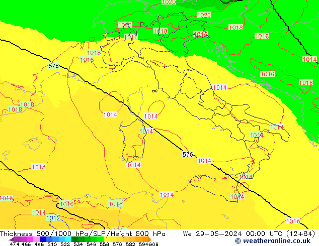 Thck 500-1000hPa UK-Global mer 29.05.2024 00 UTC