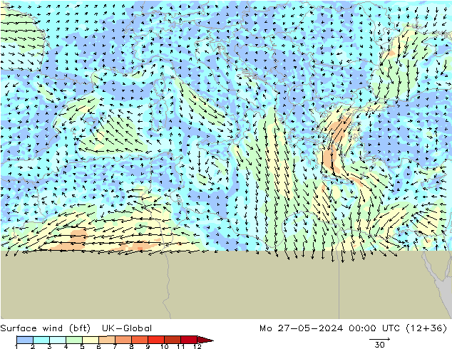 Wind 10 m (bft) UK-Global ma 27.05.2024 00 UTC