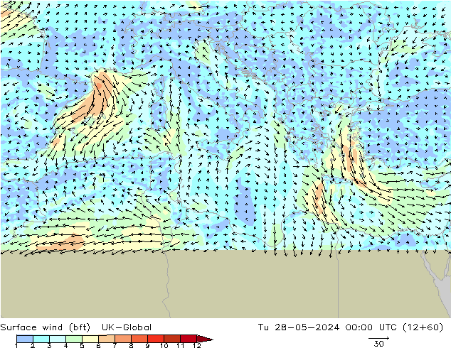 Surface wind (bft) UK-Global Tu 28.05.2024 00 UTC