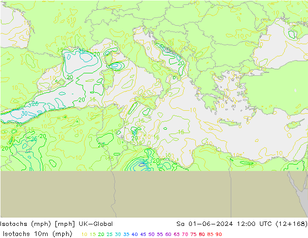Isotachen (mph) UK-Global Sa 01.06.2024 12 UTC