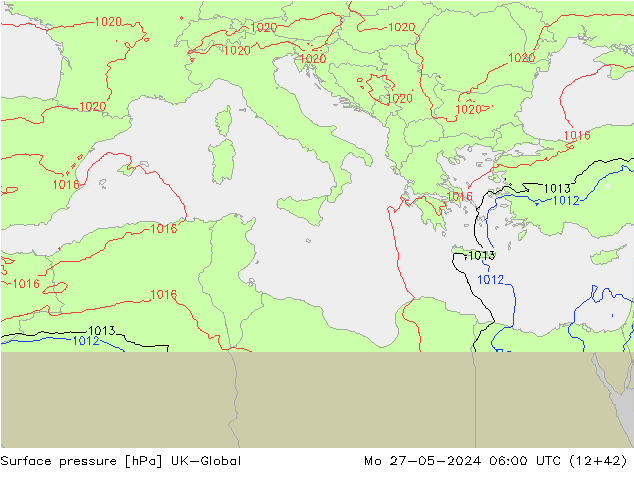 Pressione al suolo UK-Global lun 27.05.2024 06 UTC