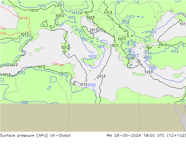 pressão do solo UK-Global Qua 29.05.2024 18 UTC