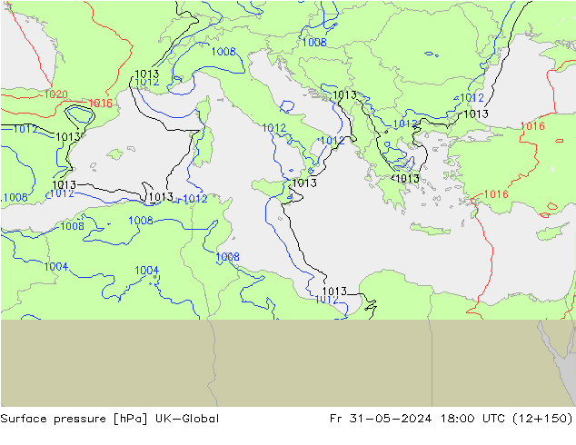 Surface pressure UK-Global Fr 31.05.2024 18 UTC