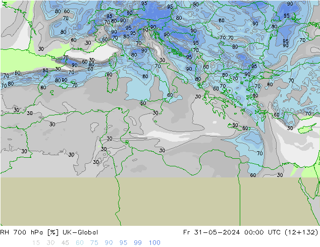 RH 700 hPa UK-Global  31.05.2024 00 UTC