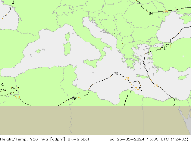 Height/Temp. 950 hPa UK-Global Sa 25.05.2024 15 UTC