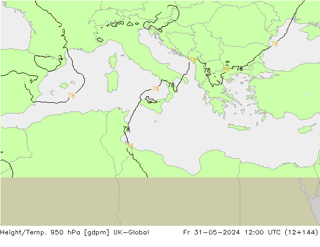 Height/Temp. 950 hPa UK-Global Sex 31.05.2024 12 UTC