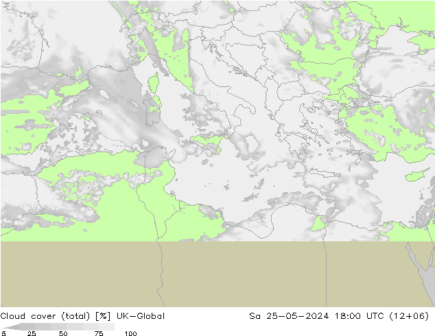 Cloud cover (total) UK-Global Sa 25.05.2024 18 UTC