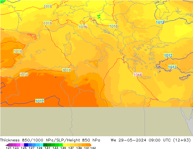 Thck 850-1000 hPa UK-Global We 29.05.2024 09 UTC
