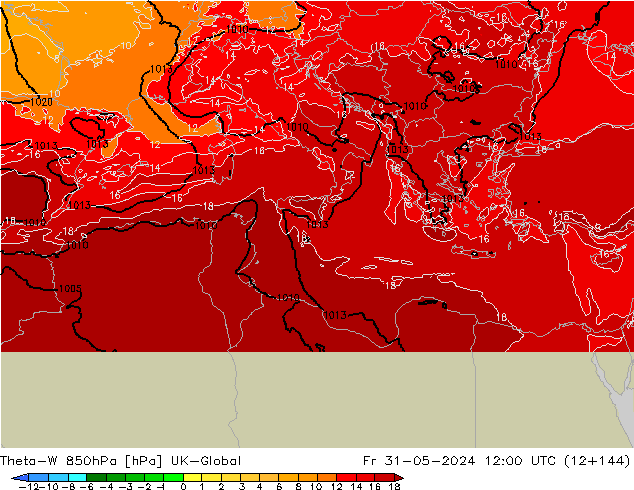 Theta-W 850hPa UK-Global Cu 31.05.2024 12 UTC