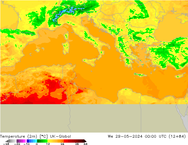 Temperaturkarte (2m) UK-Global Mi 29.05.2024 00 UTC