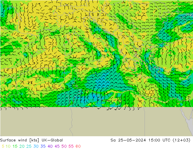 Viento 10 m UK-Global sáb 25.05.2024 15 UTC