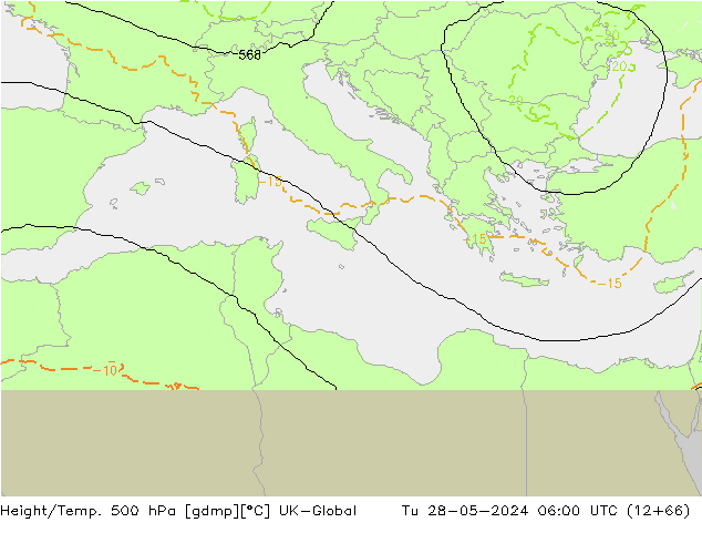 Height/Temp. 500 hPa UK-Global Tu 28.05.2024 06 UTC