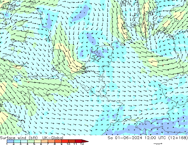 Surface wind (bft) UK-Global Sa 01.06.2024 12 UTC