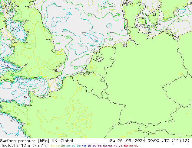 Isotachs (kph) UK-Global Dom 26.05.2024 00 UTC