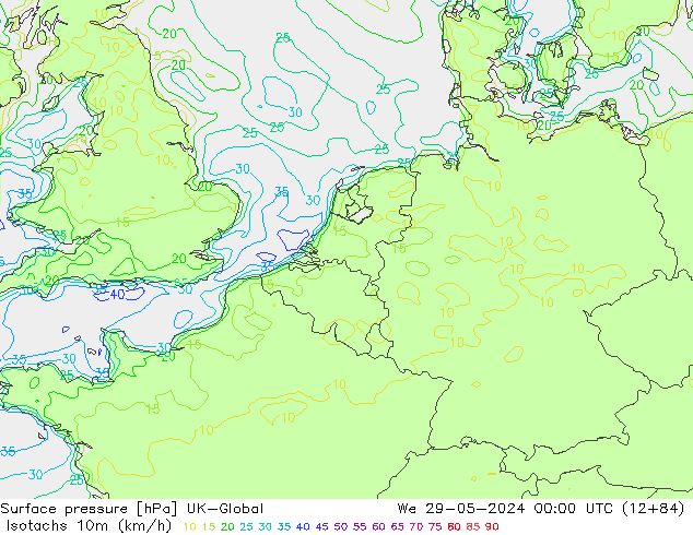 Isotachs (kph) UK-Global Qua 29.05.2024 00 UTC