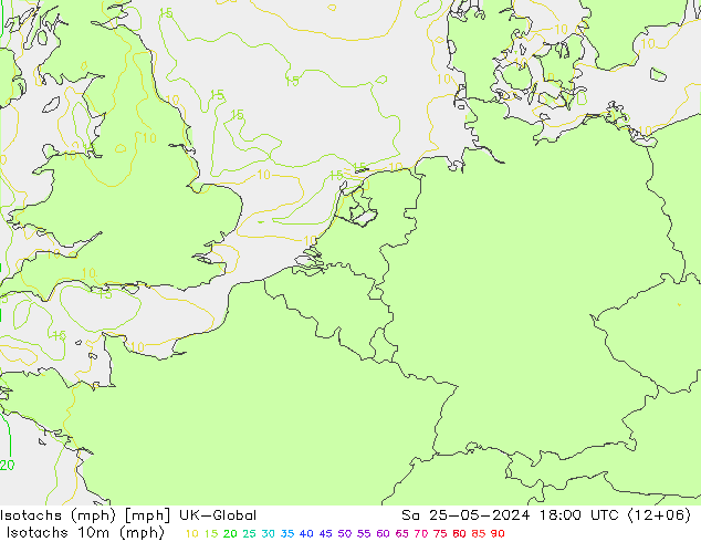 Isotachen (mph) UK-Global Sa 25.05.2024 18 UTC