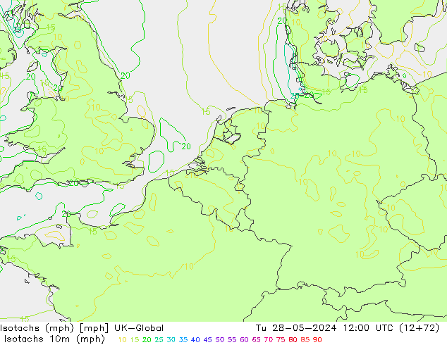 Isotachen (mph) UK-Global Di 28.05.2024 12 UTC
