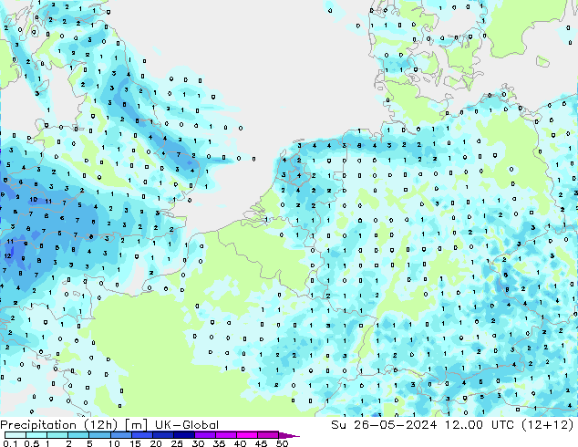 осадки (12h) UK-Global Вс 26.05.2024 00 UTC