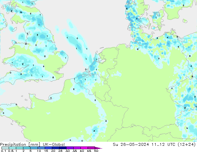 Precipitación UK-Global dom 26.05.2024 12 UTC