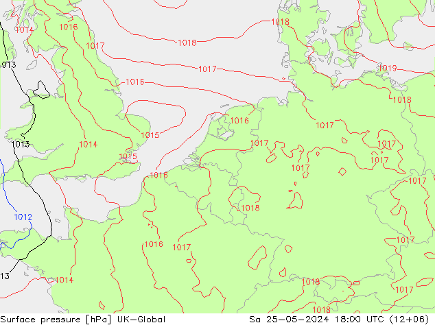 приземное давление UK-Global сб 25.05.2024 18 UTC