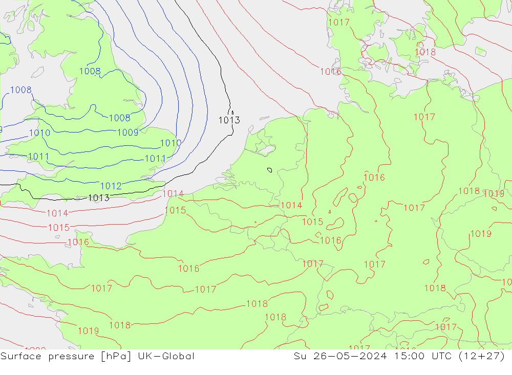 Surface pressure UK-Global Su 26.05.2024 15 UTC