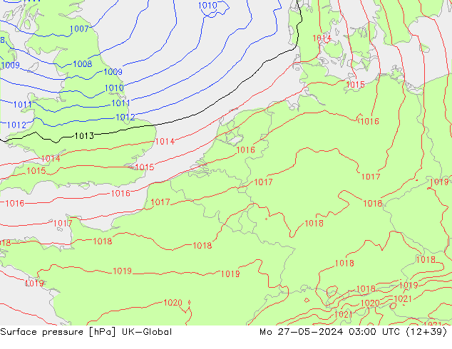 Surface pressure UK-Global Mo 27.05.2024 03 UTC