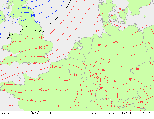 Surface pressure UK-Global Mo 27.05.2024 18 UTC