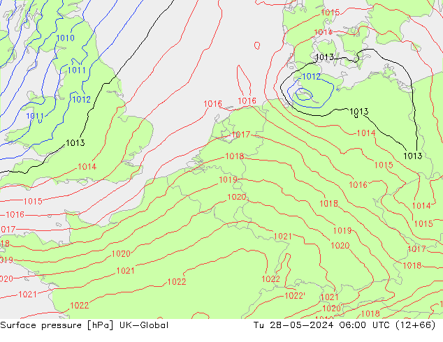 Atmosférický tlak UK-Global Út 28.05.2024 06 UTC