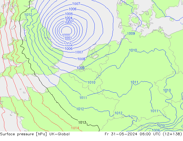 Surface pressure UK-Global Fr 31.05.2024 06 UTC