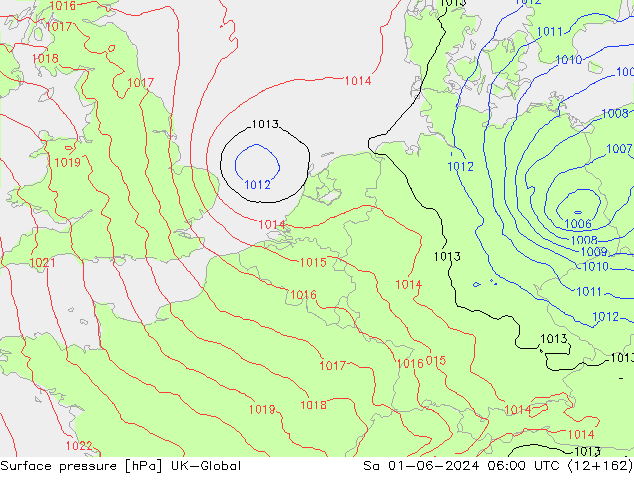 Presión superficial UK-Global sáb 01.06.2024 06 UTC