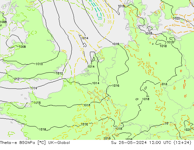 Theta-e 850hPa UK-Global zo 26.05.2024 12 UTC