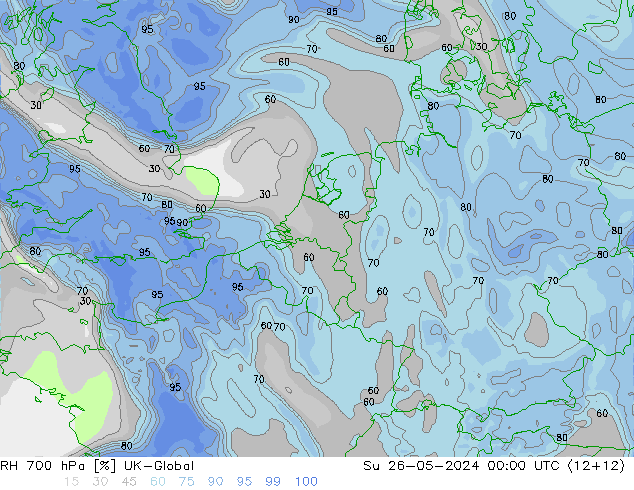 RH 700 hPa UK-Global Dom 26.05.2024 00 UTC