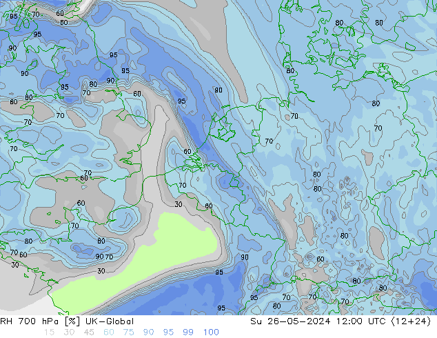 RH 700 hPa UK-Global Ne 26.05.2024 12 UTC