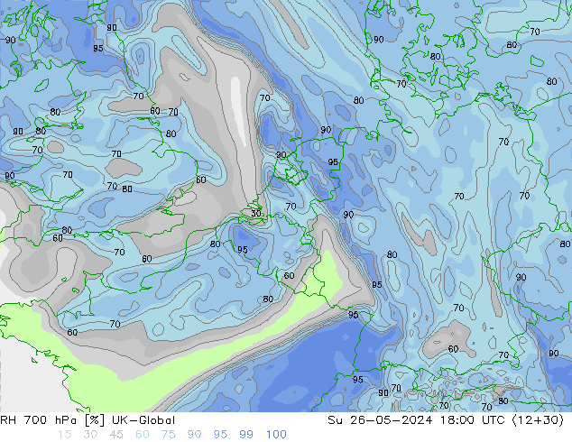 RH 700 hPa UK-Global dom 26.05.2024 18 UTC