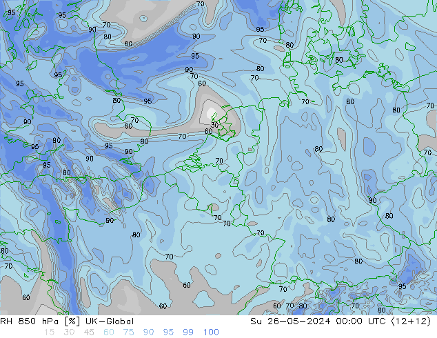 RH 850 hPa UK-Global Dom 26.05.2024 00 UTC