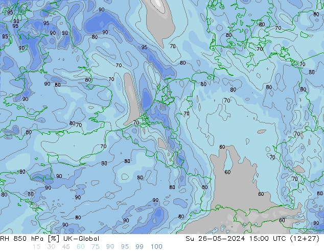 RH 850 hPa UK-Global dom 26.05.2024 15 UTC