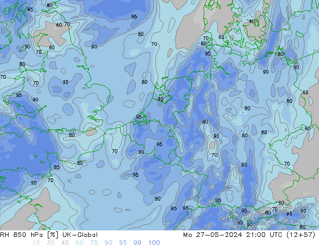 RH 850 hPa UK-Global Mo 27.05.2024 21 UTC