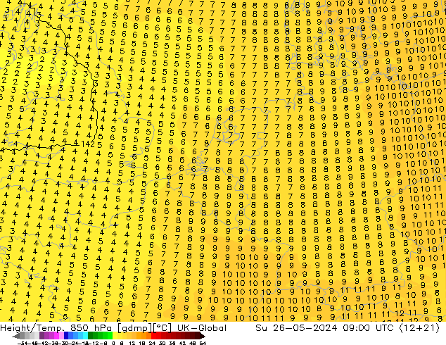 Height/Temp. 850 hPa UK-Global So 26.05.2024 09 UTC