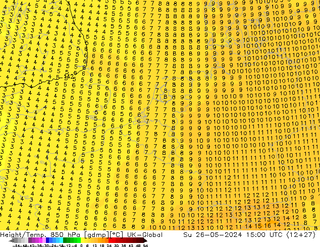 Height/Temp. 850 hPa UK-Global dom 26.05.2024 15 UTC