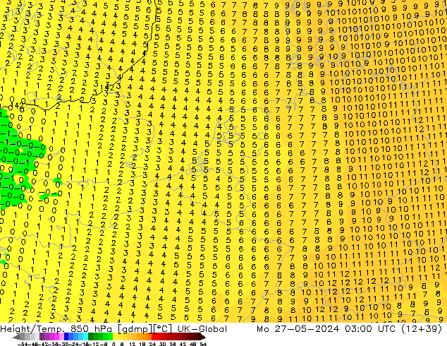 Height/Temp. 850 hPa UK-Global Po 27.05.2024 03 UTC