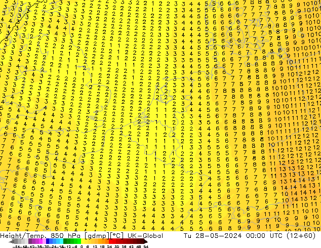 Height/Temp. 850 hPa UK-Global Tu 28.05.2024 00 UTC