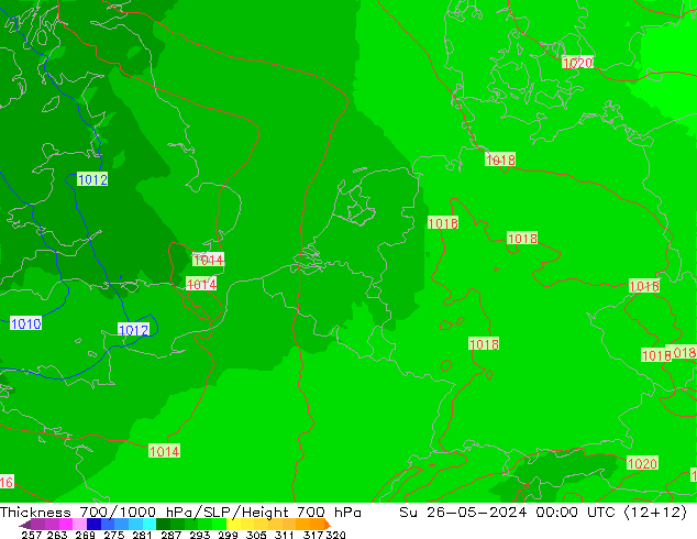 Schichtdicke 700-1000 hPa UK-Global So 26.05.2024 00 UTC