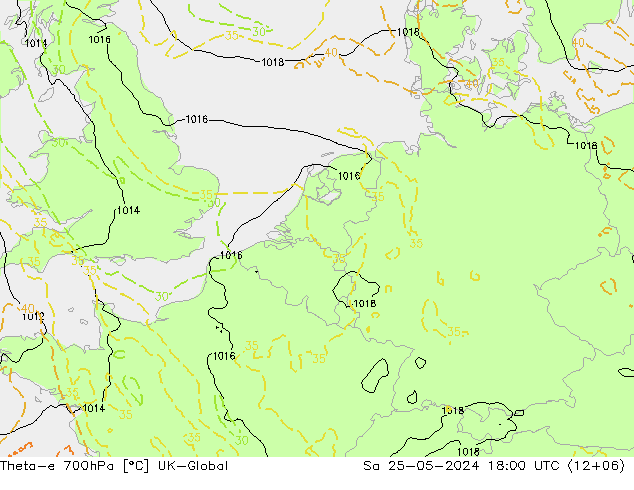 Theta-e 700hPa UK-Global Sa 25.05.2024 18 UTC