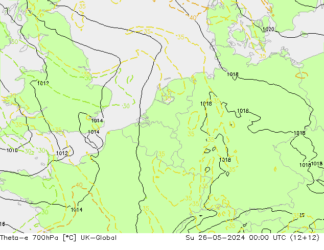 Theta-e 700hPa UK-Global Dom 26.05.2024 00 UTC