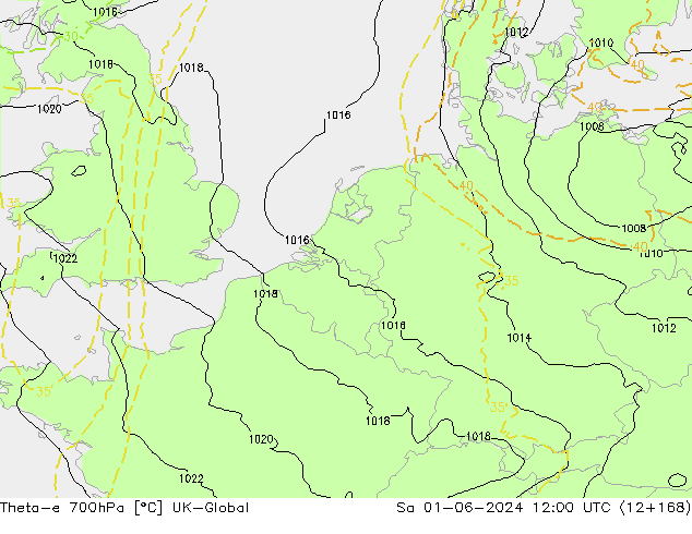 Theta-e 700hPa UK-Global Sa 01.06.2024 12 UTC